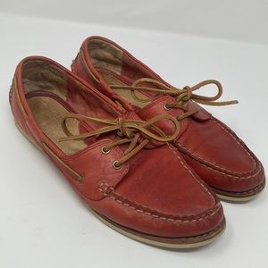Frye Quincy Boat Shoes Rust Red Leather Ties Flats Loafers 7.5